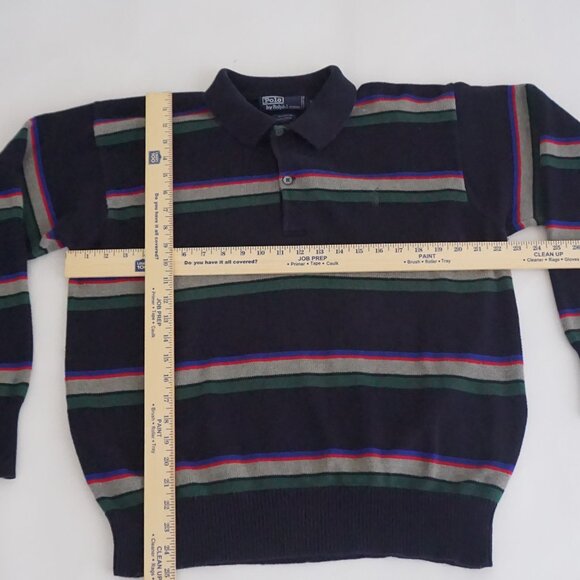 Polo Ralph Lauren Navy Stripe Knit Collared Sweater Old Money Collegiate Large - Picture 3 of 11